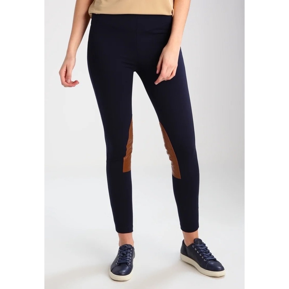 Polo Ralph Lauren Navy Suede Knee Patch Ponte Equestrian Riding Leggings Large